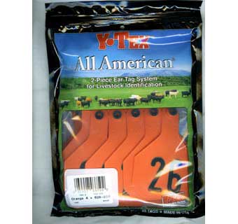ALL-AMERICAN® 2-PIECE 4-STAR COW/CALF EAR TAGS HOT STAMPED ORANGE LRG 26-50