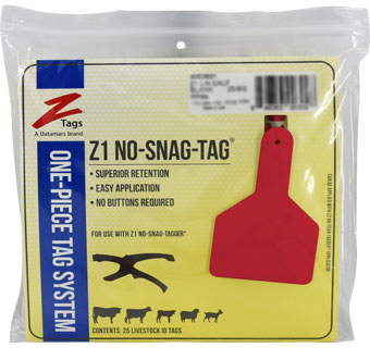 ONE-PIECE LONG NECK CALF EAR TAGS BLANK RED 25 COUNT