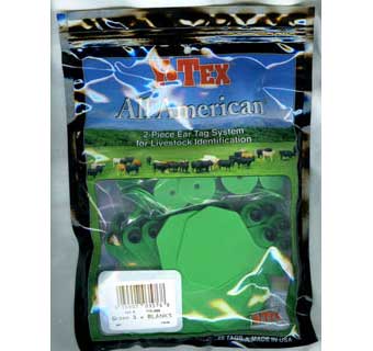 ALL-AMERICAN® 2-PIECE 3-STAR COW & CALF EAR TAGS GREEN MEDIUM BLANK 25 COUNT