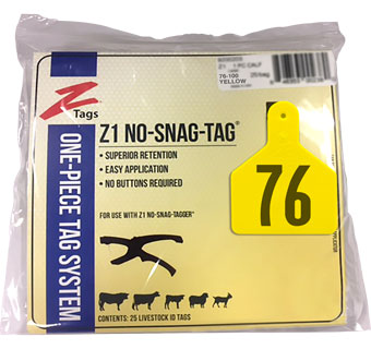 CALF 1 PIECE PRE-NUMBERED TAG HOT STAMP PRINT YELLOW 76-100