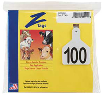 CALF 1 PIECE PRE-NUMBERED TAG HOT STAMP PRINT WHITE 76-100