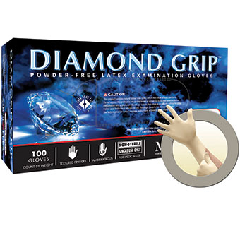 DIAMOND GRIP™ POWDER-FREE NONSTERILE LATEX GLOVES LARGE 100 COUNT BOX