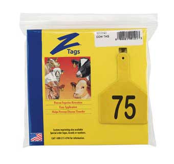 COW 1 PIECE PRE-NUMBERED TAG HOT STAMP PRINTING YELLOW 51-75