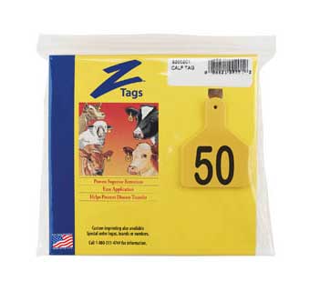 CALF 1 PIECE PRE-NUMBERED TAG HOT STAMP PRINT YELLOW 26-50