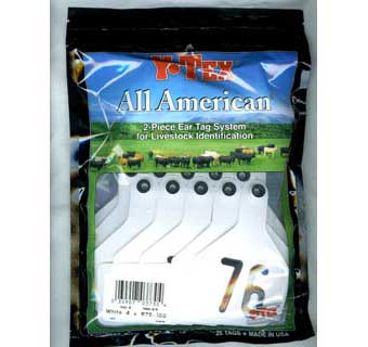 ALL-AMERICAN® 2-PIECE 4-STAR COW/CALF EAR TAGS HOT STAMPED WHITE LRG 76-100