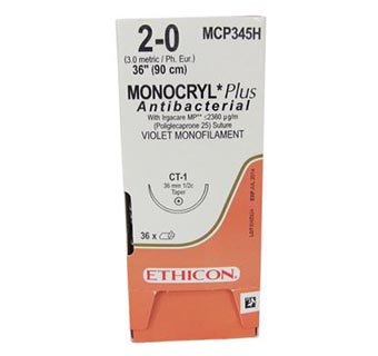 ETHICON™ MONOCRYL® PLUS ANTIBACTERIAL SUTURES 2/0 MCP345H 36 IN (CT) 36/PKG