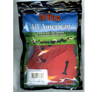 ALL-AMERICAN® 2-PIECE 4-STAR COW/CALF EAR TAGS HOT STAMPED RED LRG #1-25