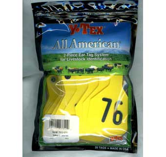 ALL AMERICAN 4 STAR TWO PIECE COW/CALF EAR TAGS HOT STAMPED YELLOW LRG 76-100