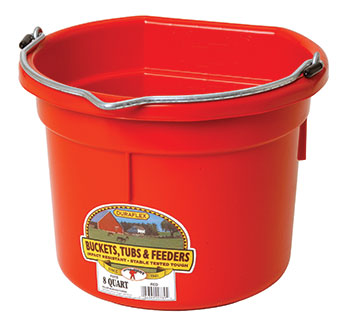 FLAT BACK PLASTIC BUCKET - RED - 8 QUART - EACH