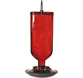 PERKY-PET RED ANTIQUE GLASS BOTTLE HUMMINGBIRD FEEDER 16 OZ 1/PKG