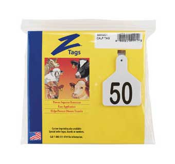 CALF 1 PIECE PRE-NUMBERED TAG HOT STAMP PRINT WHITE 26-50