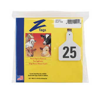 CALF 1 PIECE PRE-NUMBERED TAG HOT STAMP PRINT WHITE 1-25