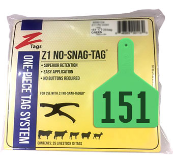 COW 1 PIECE PRE-NUMBERED TAG HOT STAMP PRINT GREEN 151-175