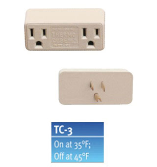 DOUBLE OUTLET RECEPTACLE THERMO CUBE 120 V ON 35/OFF 45 DEG F