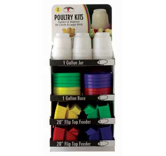 LITTLE GIANT POULTRY KITS DISPLAY (FEEDERS & WATERERS) INCLUDES MULTIPLE ITEMS