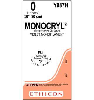 ETHICON™ MONOCRYL® SUTURE Y987H 36 IN (FSL) 36/PKG
