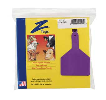 ONE-PIECE COW EAR TAGS BLANK PURPLE 25 COUNT