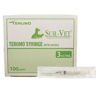 TERUMO® SUR-VET® HYPODERMIC 3CC LL SYRINGES WITH NEEDLE 22 GA X 1 IN 100/PKG