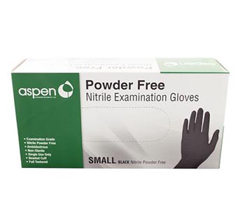 ASPEN NITRILE EXAM GLOVES POWDER FREE BLACK 5 MIL SMALL 100/PKG