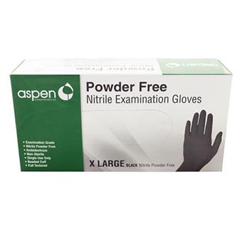 ASPEN NITRILE EXAM GLOVES POWDER FREE BLACK 5 MIL EXTRA LARGE 100/PKG