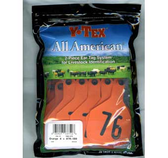 ALL AMERICAN 4 STAR TWO PIECE COW/CALF EAR TAGS HOT STAMPED ORANGE LRG 76-100