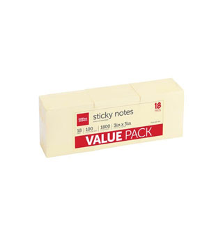 STICKY NOTE 3 IN W X 3 IN H YELLOW 18/BX