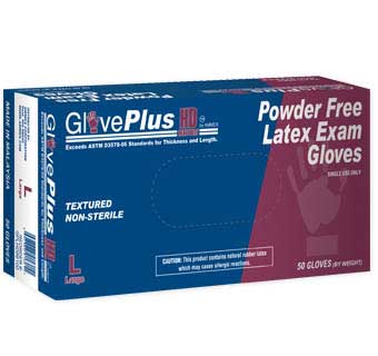 GLOVEPLUS HD LATEX POWDER FREE EXAM GLOVES LARGE 50/PKG