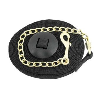 EQUI-SKY RUBBER LUNGE LINE WITH STOPPER AND CHAIN 25 FT+20 IN BLACK