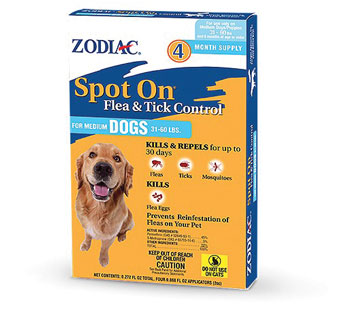 ZODIAC® SPOT ON® FLEA & TICK CONTROLLER >6 MONTHS 31 - 60 LB DOG/PUPPIES 4/PKG