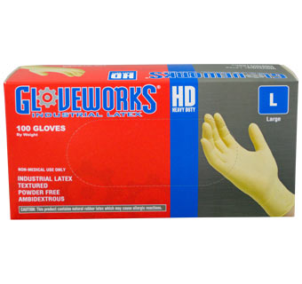 GLOVEWORKS LATEX POWDER FREE 8 ML THICK INDUSTRIAL GLOVES LARGE 100/PKG
