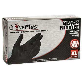 GLOVEPLUS BLACK NITRILE POWDER FREE GLOVES EXTRA LARGE 100/PKG