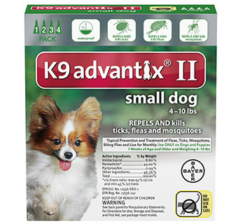 K9 ADVANTIX® II CANINE SPOT-ON LIQUID GREEN 4-10 LB S 4/PKG