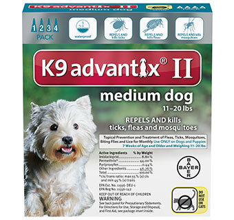 K9 ADVANTIX® II CANINE SPOT-ON LIQUID TEAL 11-20 LB MED 4/PKG