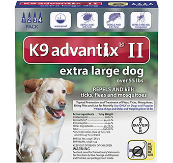 K9 ADVANTIX® II CANINE SPOT-ON LIQUID BLUE 55+ LB XL 4/PKG