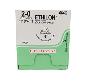 ETHICON™ ETHILON® MONOFILAMENT NYLON SUTURE 2/0 664G 18 IN (FS) 12/PKG