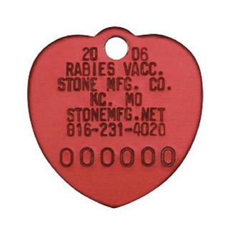 STONE RABIES TAGS ALUMINUM RED HEART 1/PKG