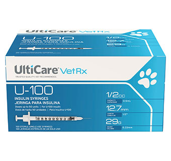 ULTICARE® VETRX INSULIN SYRINGES U-100 29 GA X 1/2 IN (0.5 CC) 100/PKG