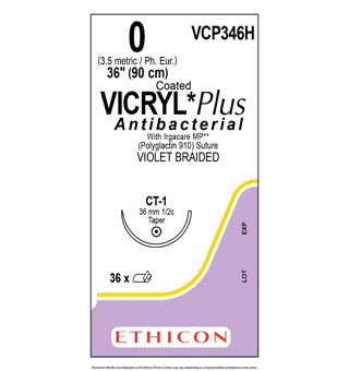 COATED VICRYL® PLUS SUTURE #0X36 IN 1/2C TPR CT-1 VCP346H 36/BX