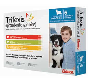 TRIFEXIS CHEWABLE TABLETS BLUE 40.1-60 LB 10 X 6 DOSE RX