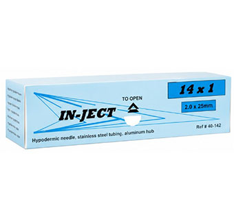 IN-JECT® ALUMINUM HUB HYPODERMIC NEEDLES STERILE 14 G × 1 IN 100/PKG