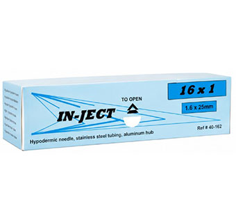 IN-JECT® ALUMINUM HUB HYPODERMIC NEEDLES STERILE 16 G × 1 IN 100/PKG