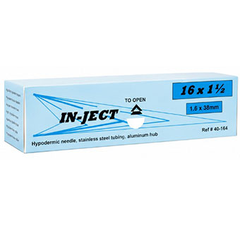 IN-JECT® ALUMINUM HUB HYPODERMIC NEEDLES STERILE 16 G × 1-1/2 IN 100/PKG