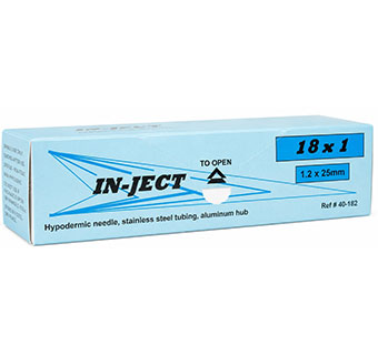 IN-JECT® ALUMINUM HUB HYPODERMIC NEEDLES STERILE 18 G × 1 IN 100/PKG