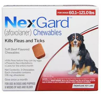 NEXGARD™ CHEWABLES 60.1-121 LB – RED 3 DOSES; 10 BOX/CARTON (AGENCY) (RX)