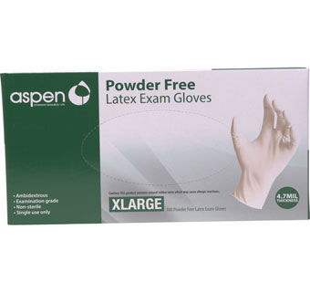 ASPEN LATEX POWDER FREE EXAM GLOVES EXTRA LARGE 100/PKG