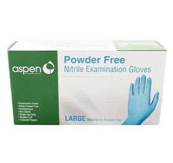 ASPEN NITRILE EXAM GLOVES POWDER FREE BLUE 5 MIL LARGE 100/PKG