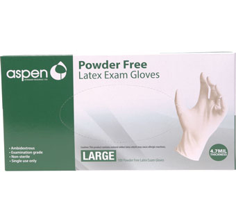 ASPEN LATEX POWDER FREE EXAM GLOVES LARGE 100/PKG