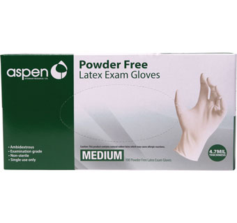 ASPEN LATEX POWDER FREE EXAM GLOVES MEDIUM 100/PKG