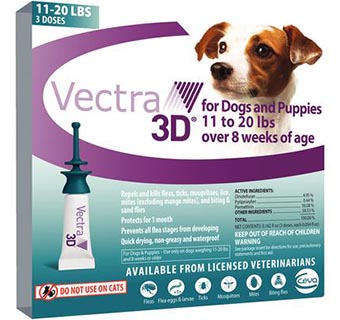 VECTRA 3D™ FOR DOGS AND PUPPIES 11 - 20 LB TEAL 3 DOSES 12 BOXES/CARTON