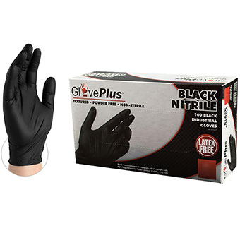 GLOVEPLUS BLACK NITRILE POWDER FREE GLOVES SMALL 100/PKG